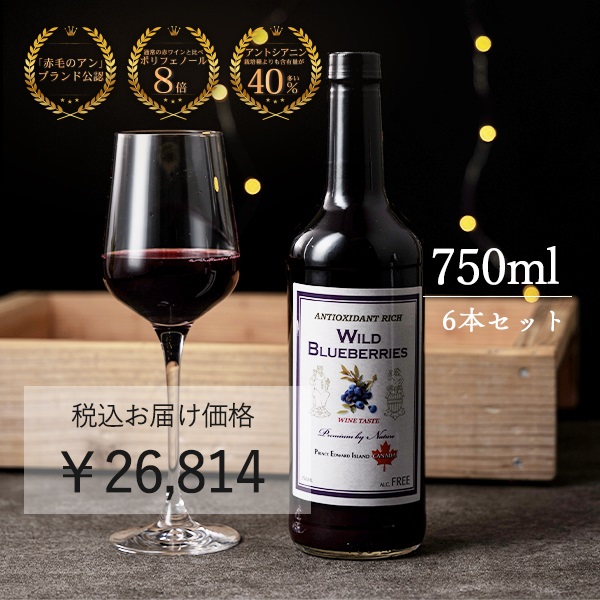 【赤毛のアン公認ブランド】ワイルドブルーベリージュース(大瓶750ml)(6本セット　＊沖縄・離島配送不可＊)