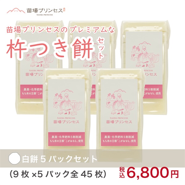 苗場プリンセスの プレミアムな【杵つき餅】(白餅5パックセット-（9枚×5パック全45枚）)