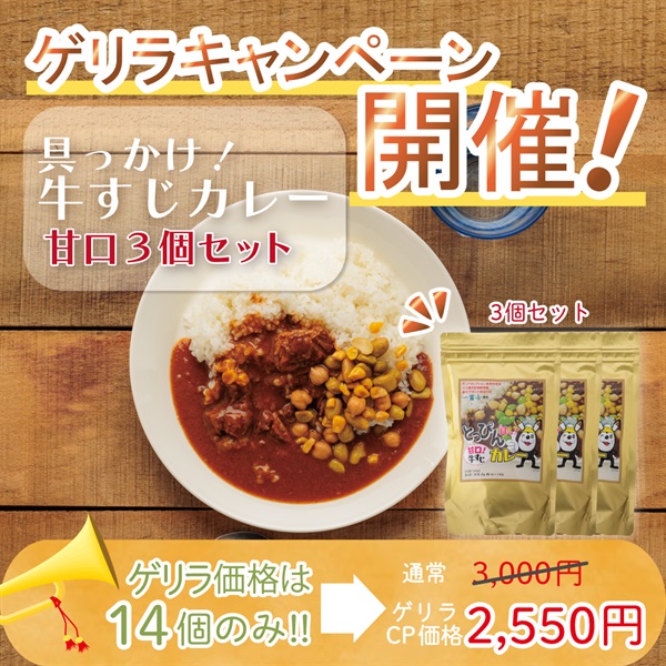 【限定14個のみ！特別価格！】甘口牛すじカレー3個セット