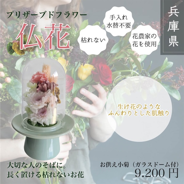 プリザーブドフラワー仏花(お供え小菊（S）-（ガラスドーム付き）)