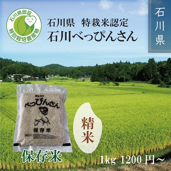 【予約注文】令和6年度新米　特栽米認定 石川べっぴんさん　保存米 1kg～(精米)